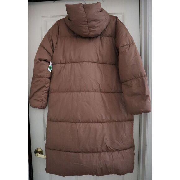 Old Navy Women's Sz M Brown Water-Resistant Quilted Long Hooded Puffer Coat - Picture 2 of 14